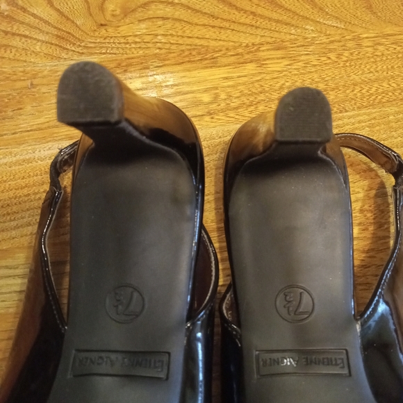 Eitienne Aigner Shiny Black Open-Toe Heeled Sandals Size 7.5 - Picture 10 of 11